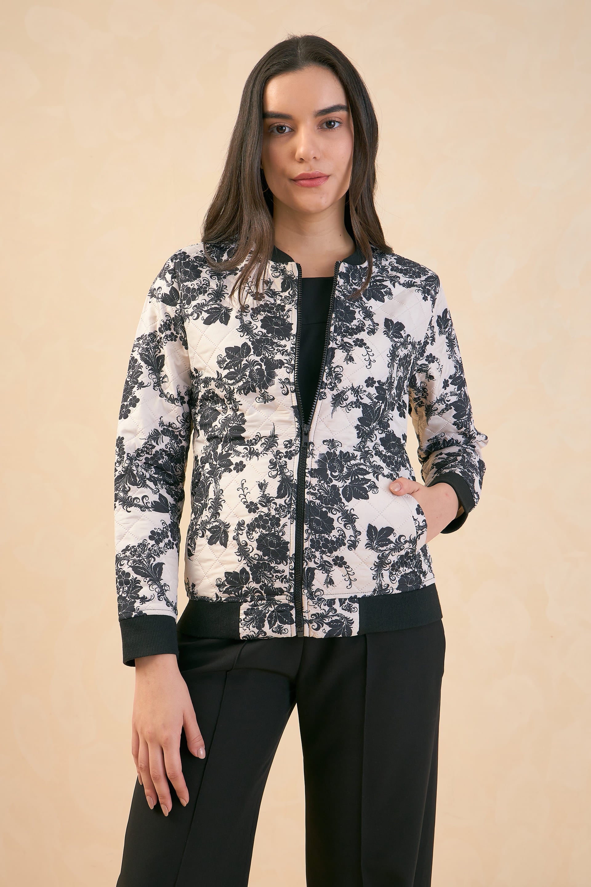 Gio Floral Bomber Jacket - Black/White