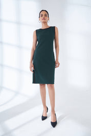 Urbane Colour Block Sheath Dress - Dark Green