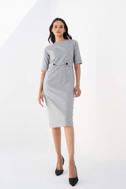 Misty Tab Detail Dress - Light Grey