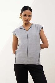 Haze Contrast Piping Top - Light Grey