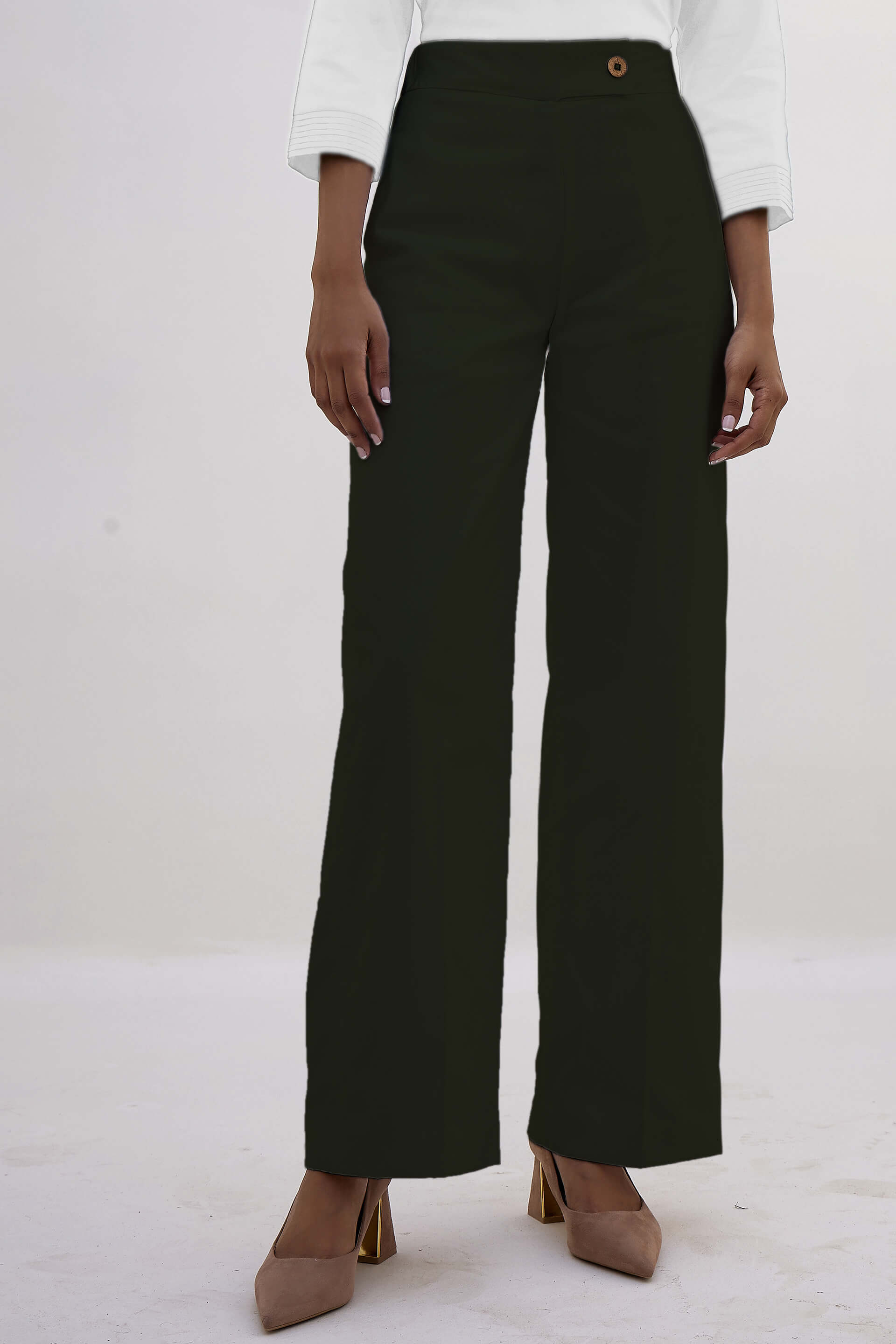 Mentos Elasticated Wide Leg Trousers - Olive Green