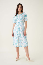 Alicia Floral Front Pleated Dress - Blue/White