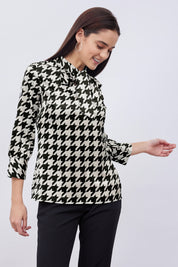 Sabre Printed Satin Tie-up Top - Black & White