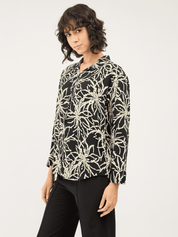 Sable Petal Floral High-Low Shirt - Black & White