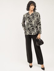 Sable Petal Floral High-Low Shirt - Black & White