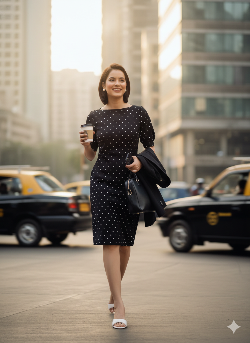 Felix Puffed Sleeve Shift Dress-Black