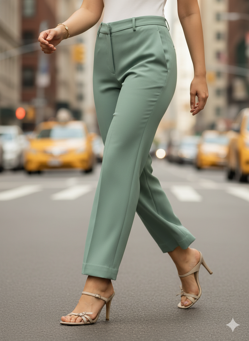 Tirana Mid Rise Straight Trousers-Matcha Green