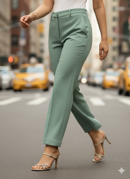 Tirana Mid Rise Straight Trousers-Matcha Green