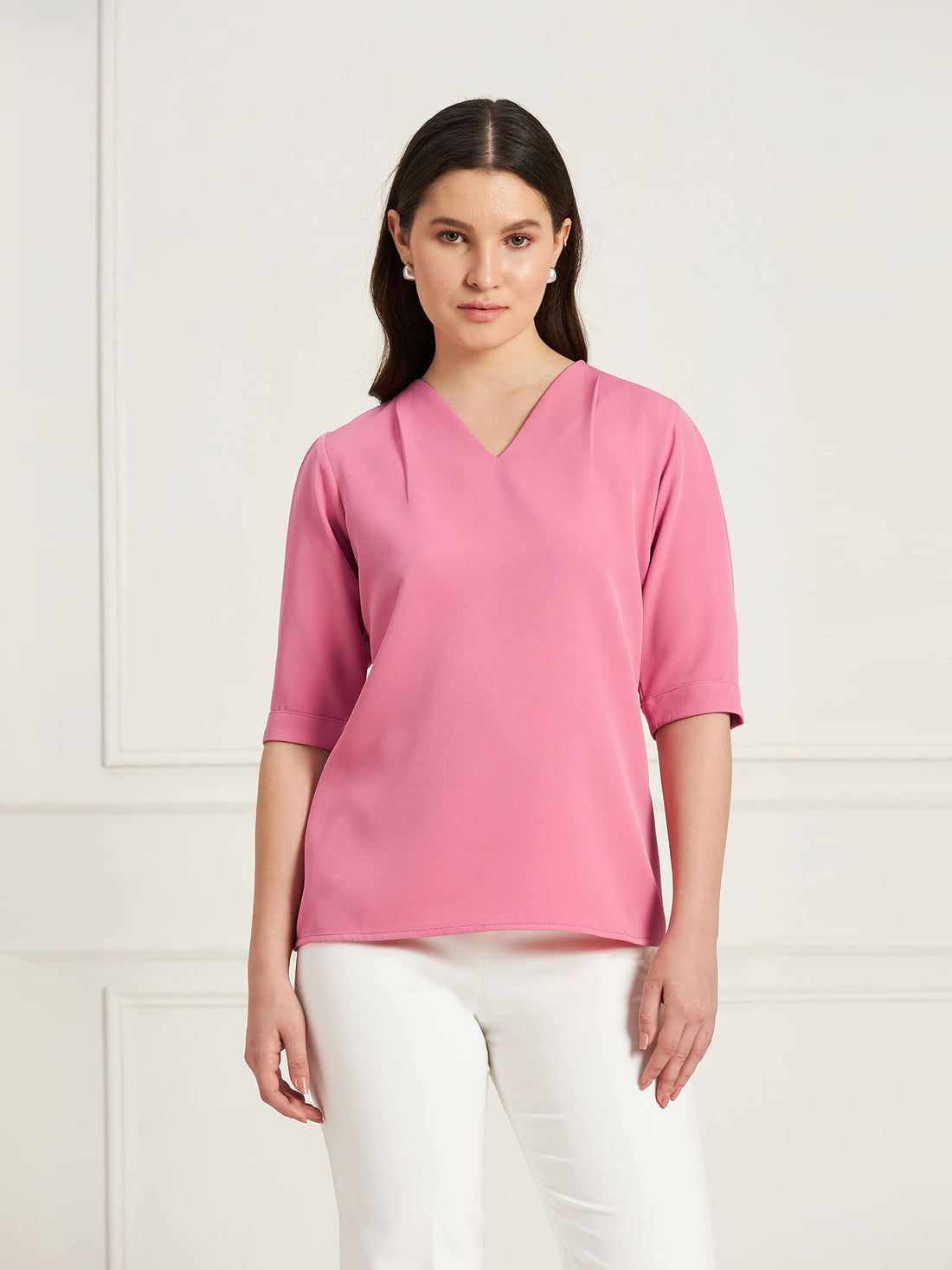 Genteel V-Neck Top - Pink Rose