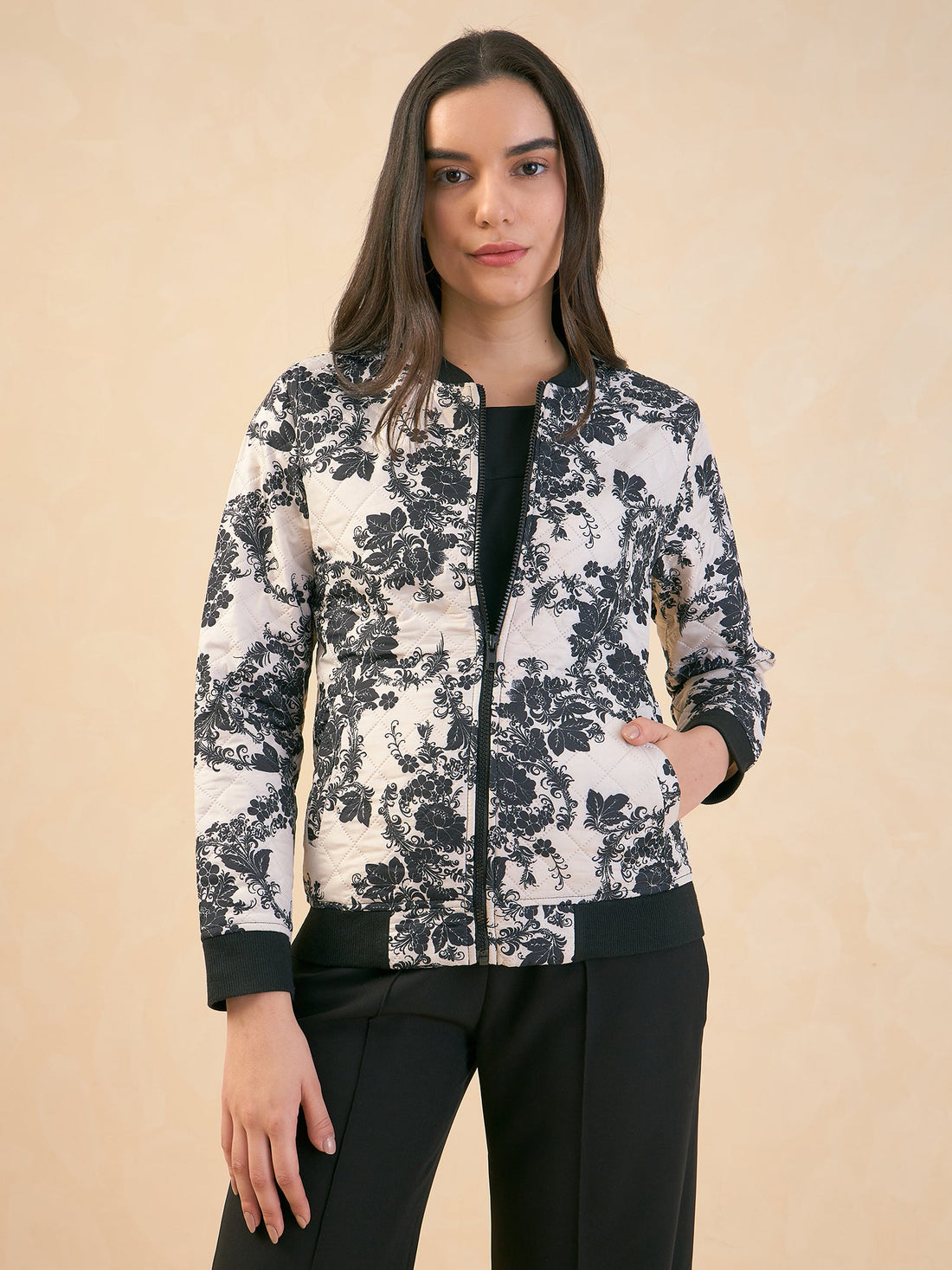 Gio Floral Bomber Jacket - Black/White