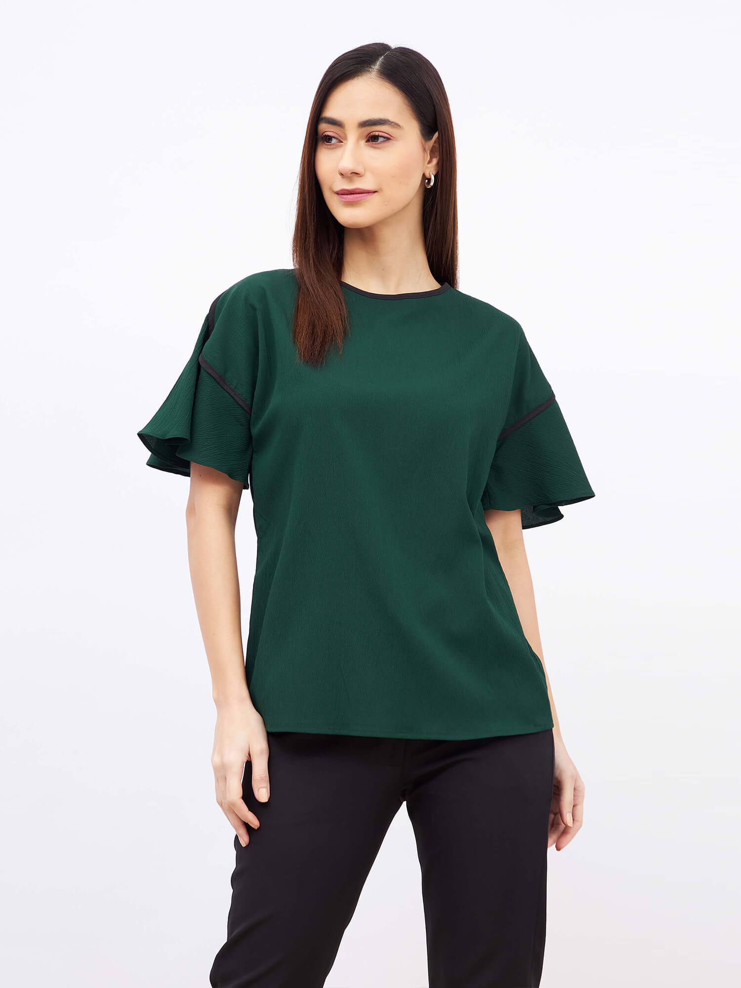 Gooseberry Slush Formal Flare Sleeve Top - Dark Green