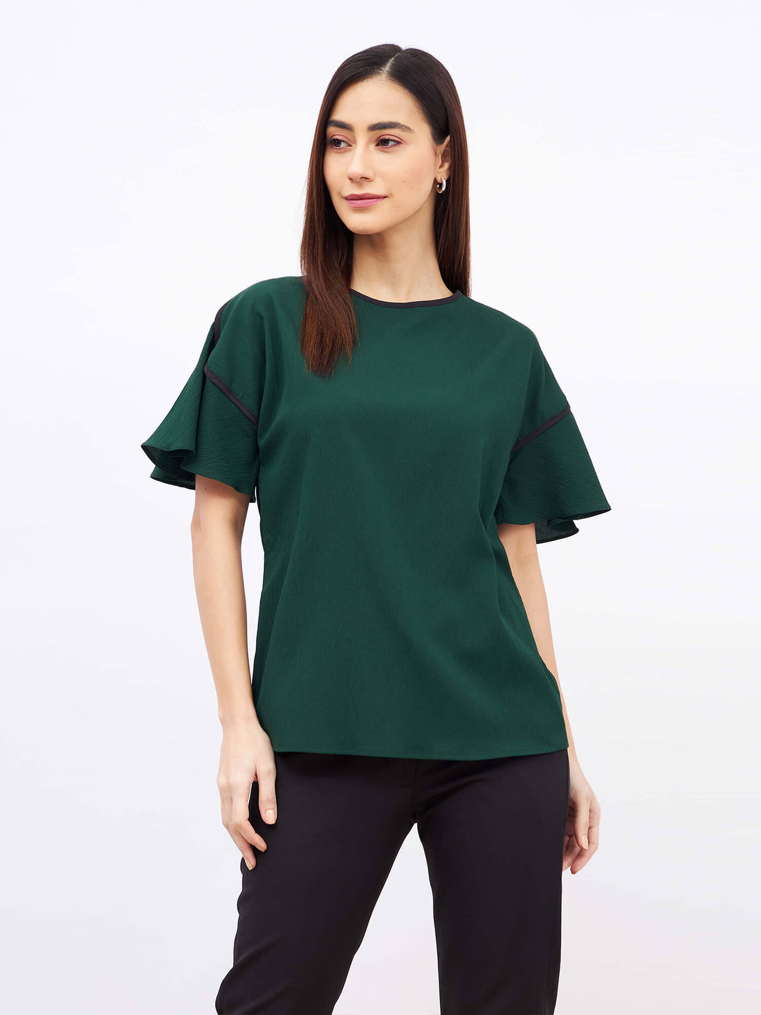 Gooseberry Slush Formal Flare Sleeve Top - Dark Green