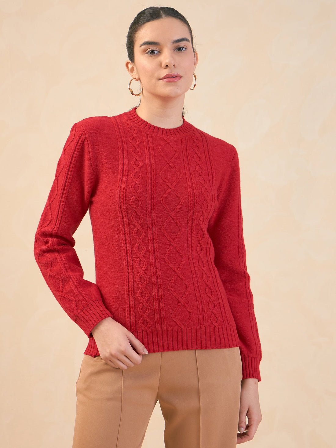 Irina Cable Knit Sweater-Red