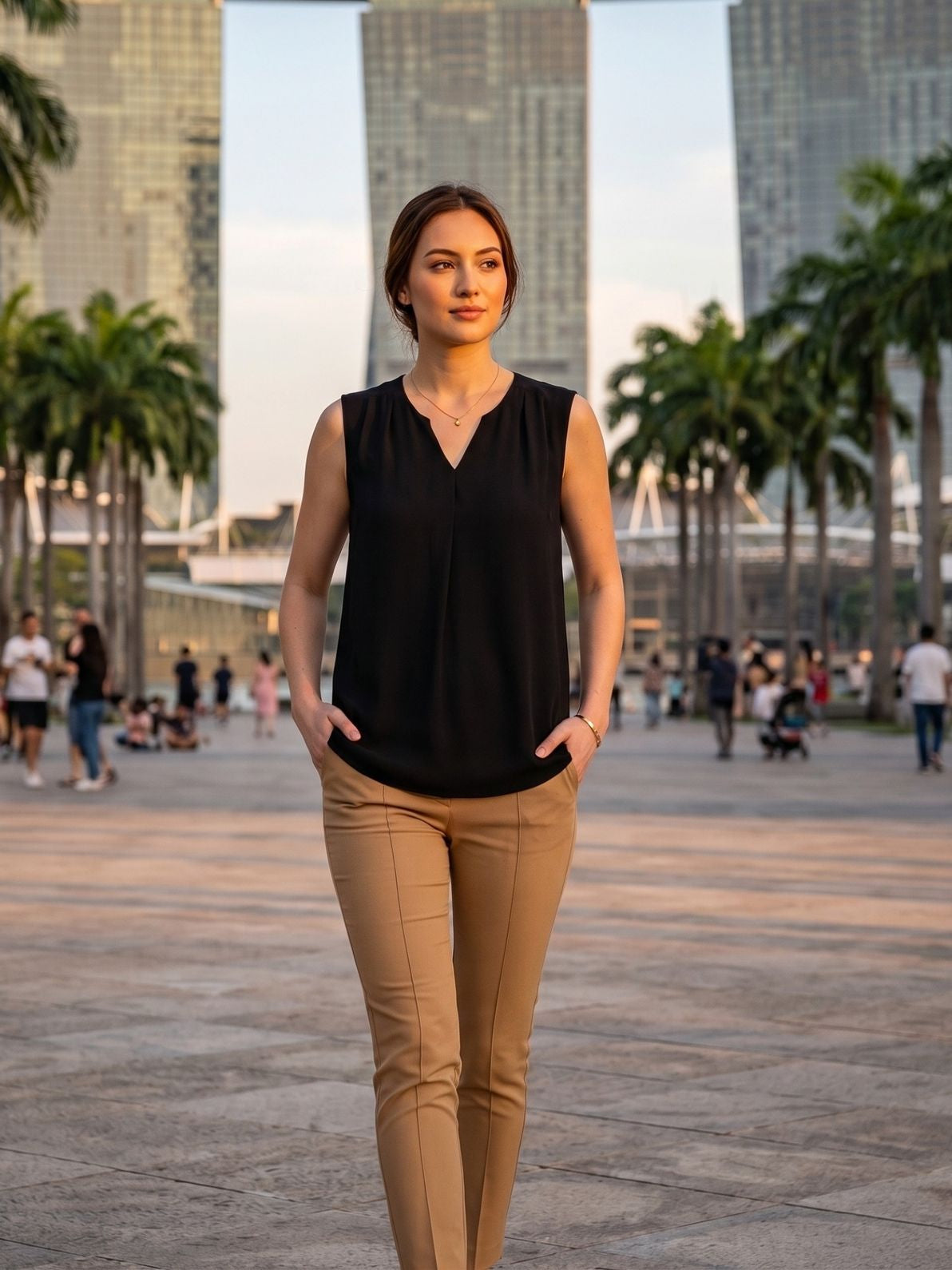 Jet V-Neck Front Pleat Top - Black