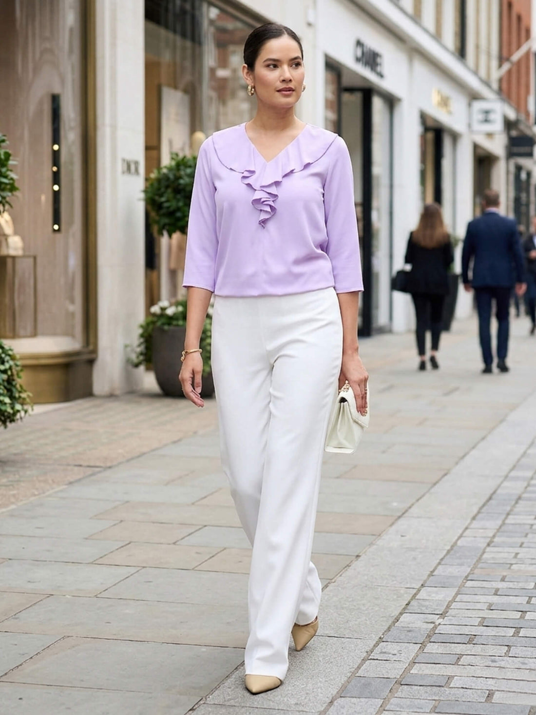 Kiah Ruffled Neckline Top-Lavender