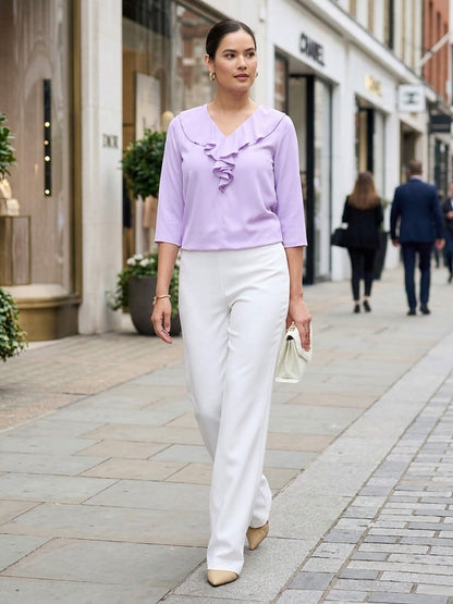 Kiah Ruffled Neckline Top-Lavender