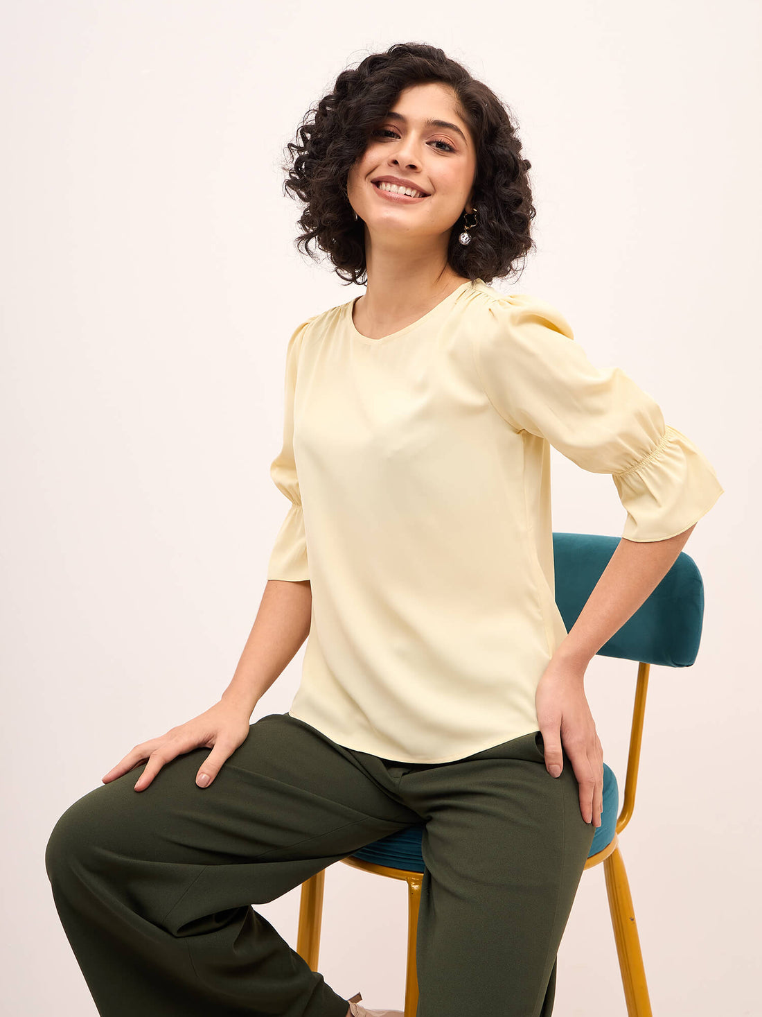 Lemon Sherbet Boat Neck Top - Light Yellow
