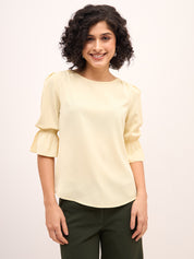 Lemon Sherbet Boat Neck Top - Light Yellow