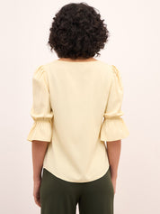 Lemon Sherbet Boat Neck Top - Light Yellow