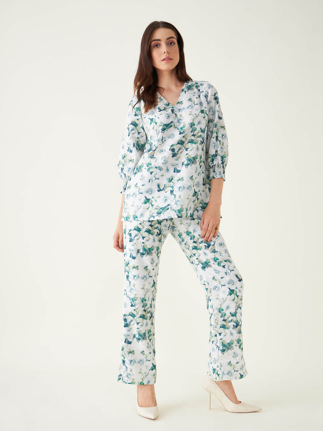 Limelight Floral Co-Ord Set - Green/White