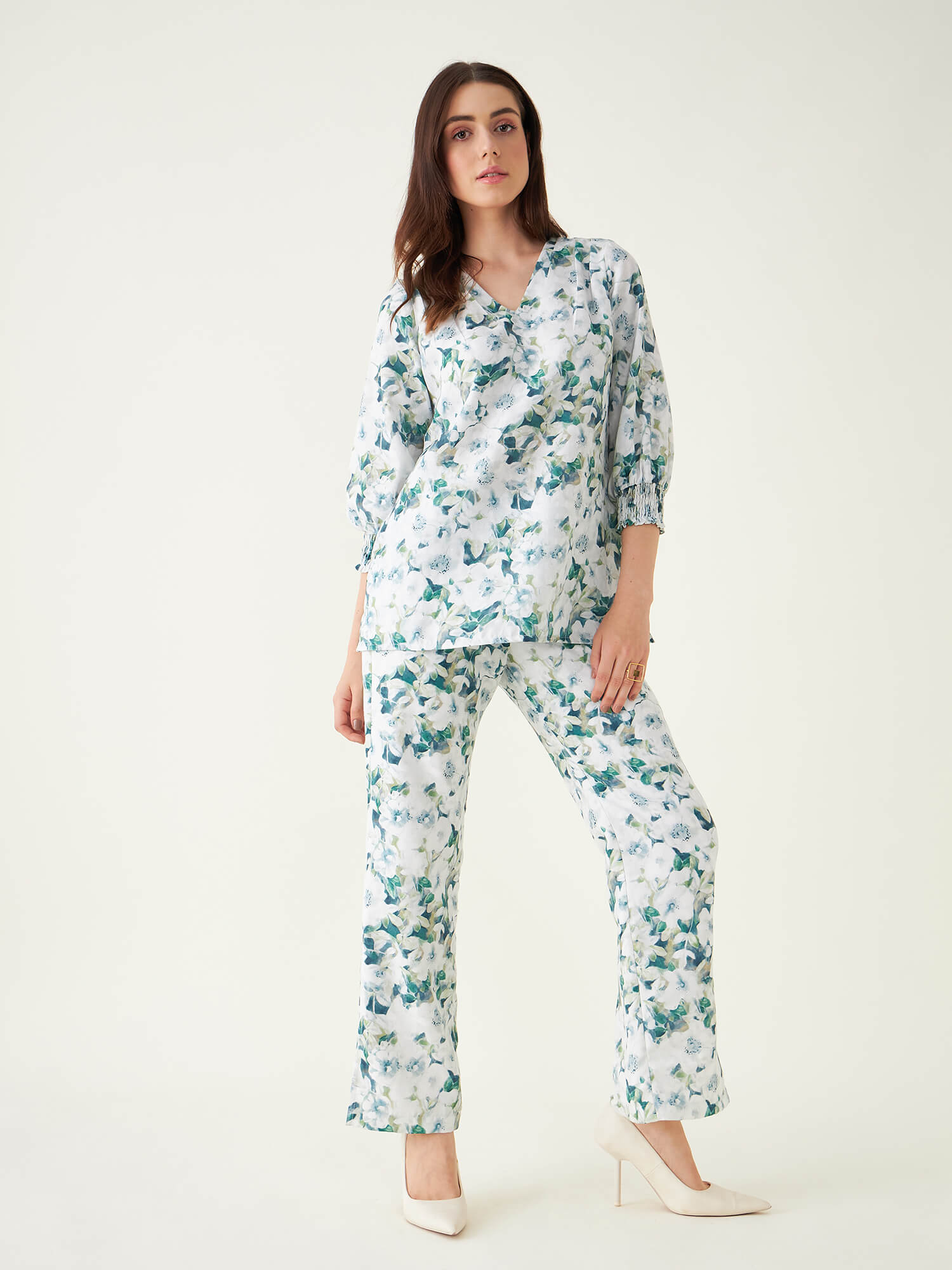 Limelight Floral Co-Ord Set - Green/White