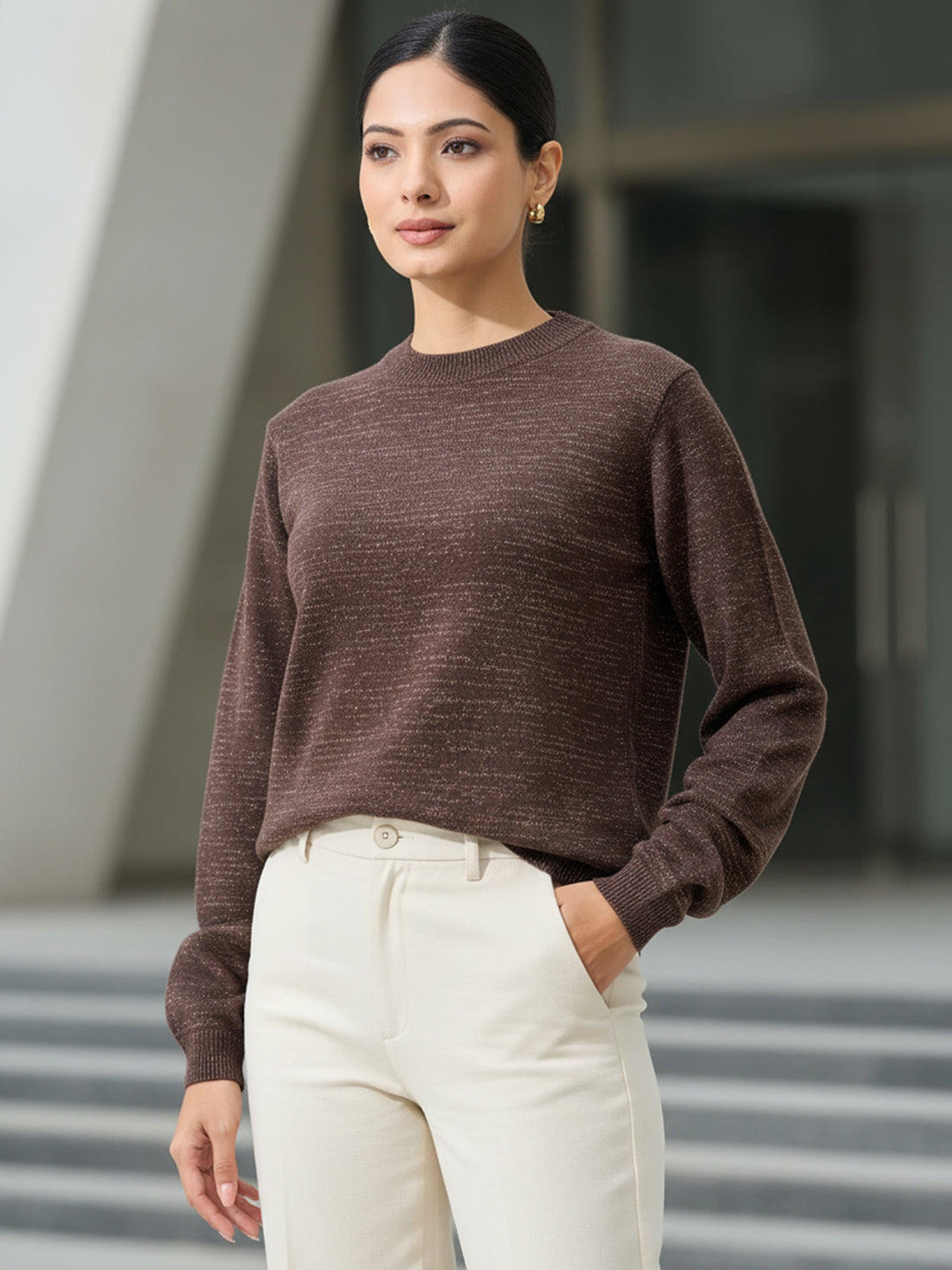 Lissa Lurex Knit Sweater - Mocha Brown