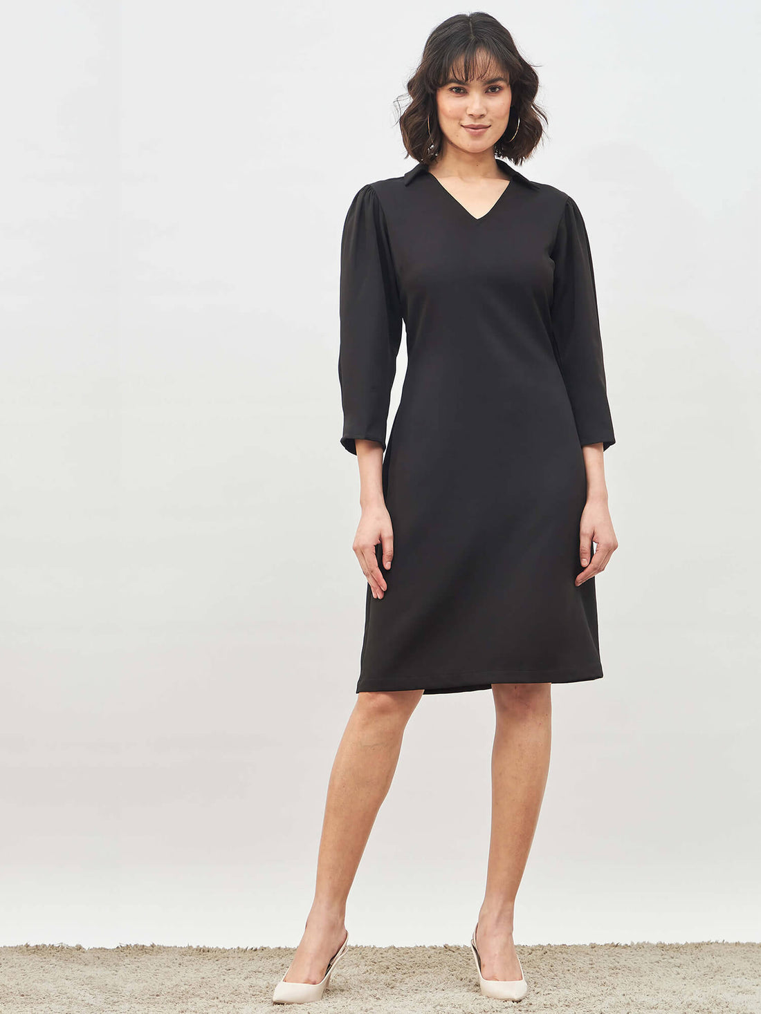 Lofty Collared Shift Dress - Black
