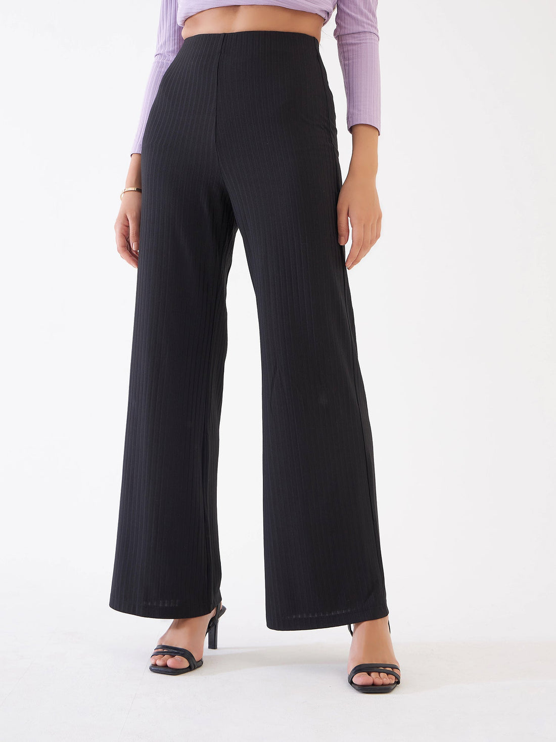 Lydia Rib Knit Trousers - Black