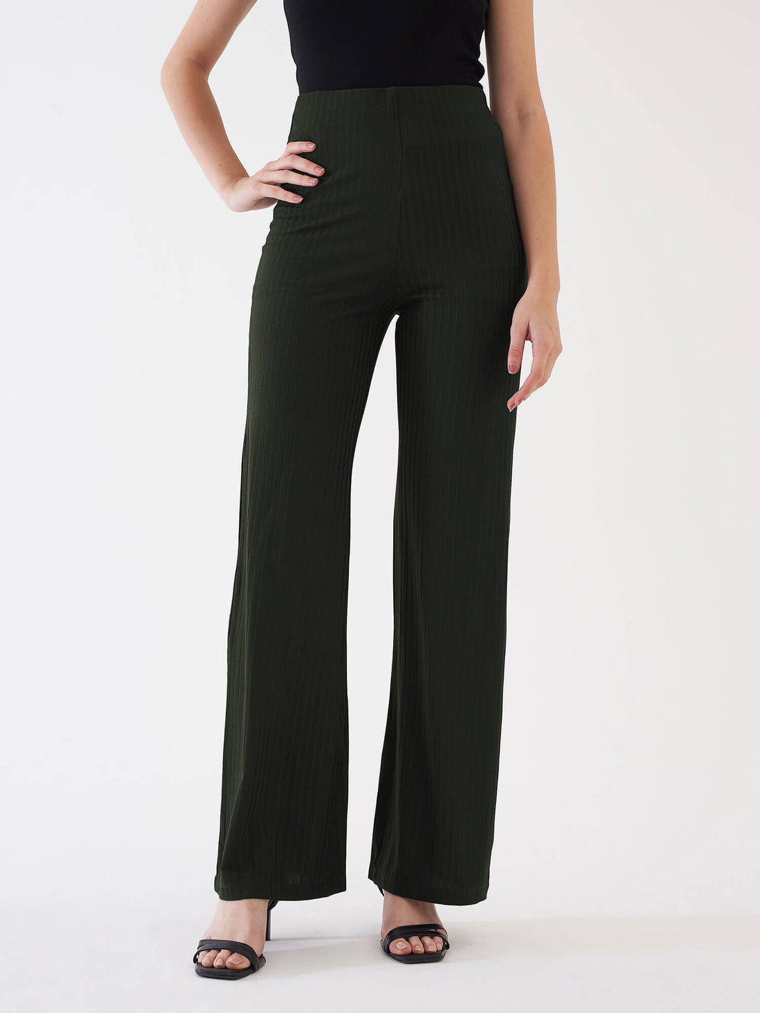 Lydia Rib Knit Trousers - Olive Green