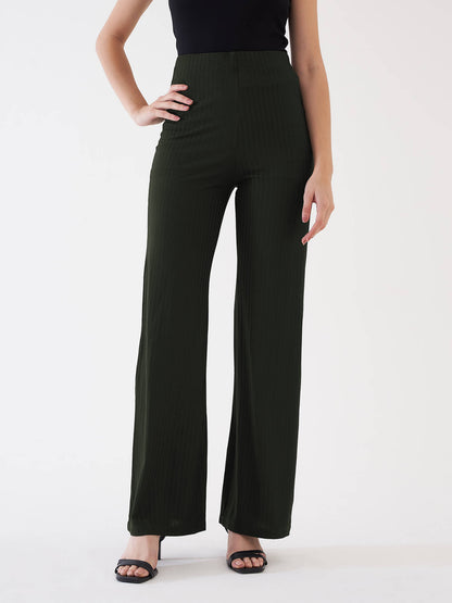 Lydia Rib Knit Trousers - Olive Green