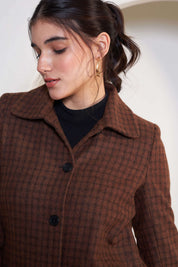 Adeline Plaid Collared Coat - Brown