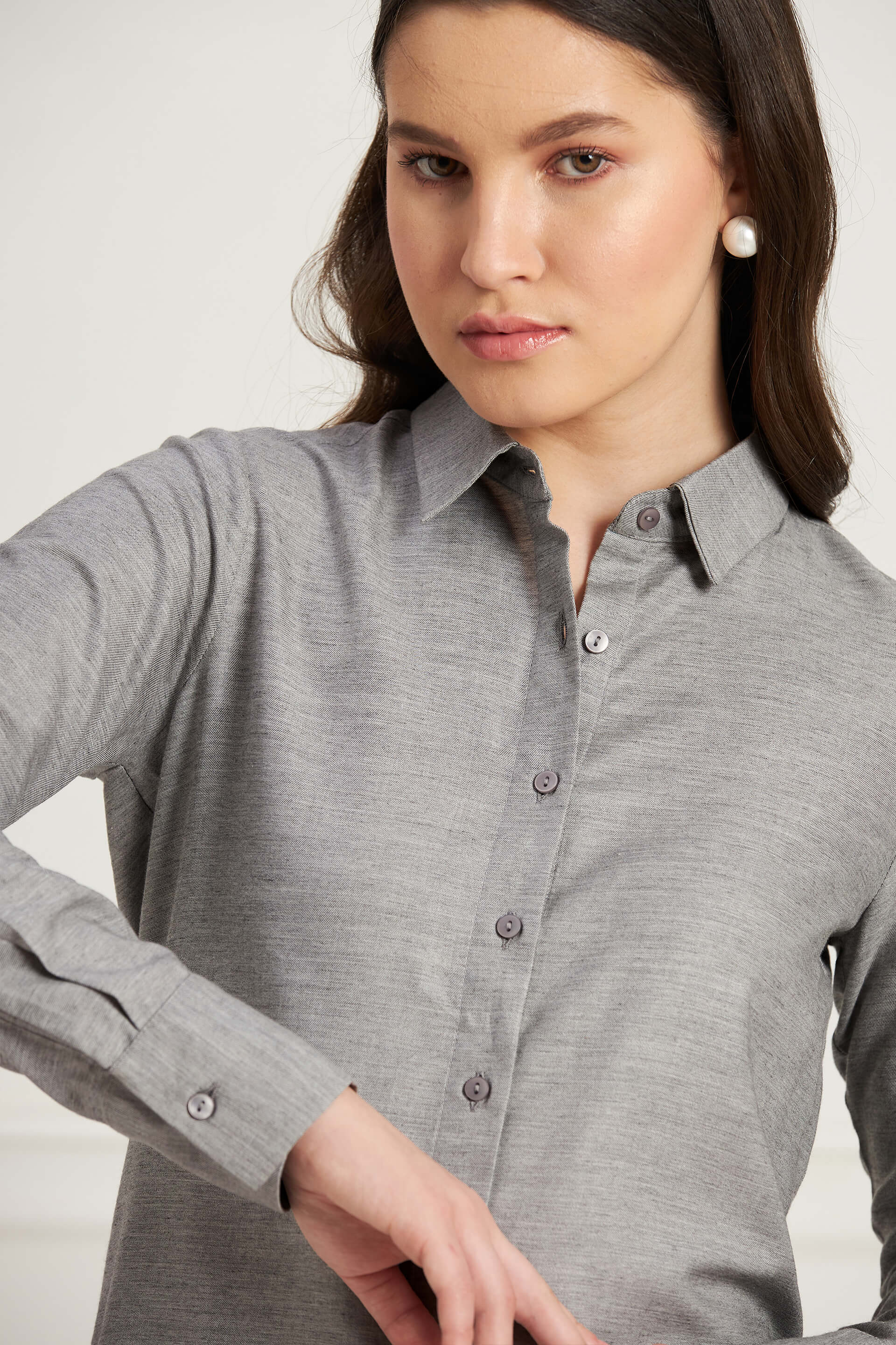 Buy Pristine Button Down Shirt Light Grey Color Shirts for Women SALT Attire