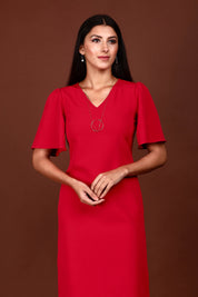 Evelyn Formal-Casual Flutter Sleeve Shift Dress - Red