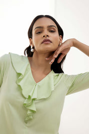 Tinker Ruffled Neckline Top - Fresh Green