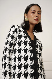 Bergen Houndstooth Knit Cardigan - Black/White