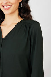 Appletini Gathered Yoke Top - Olive Green