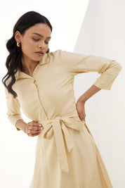 Edith Fit and Flared Shirt Dress - Beige