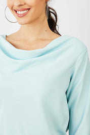 Mermaid Mule Cowl Neck Top - Ice Blue