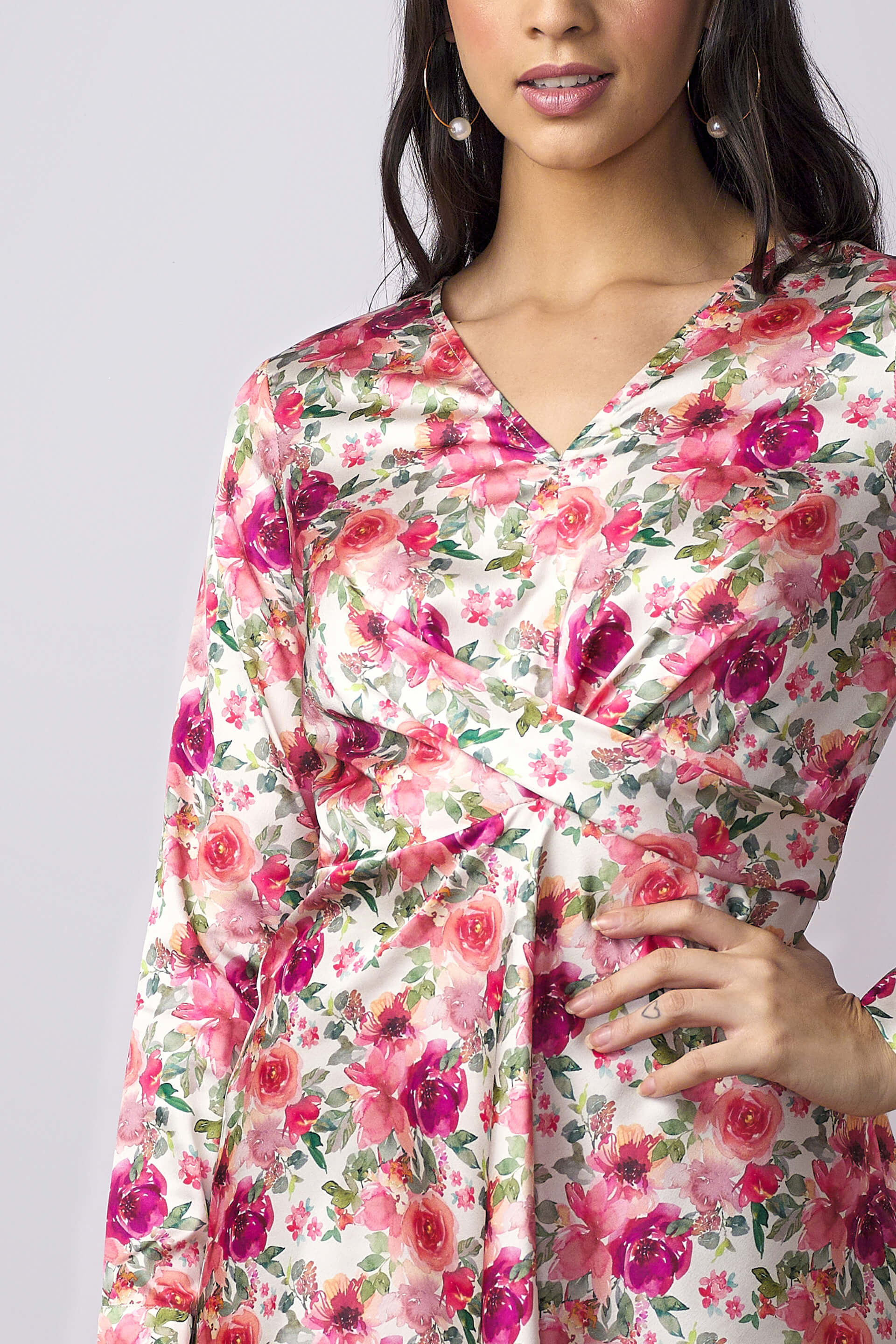 Meghan Floral Draped A-Line Dress - Multicolor - SALT Attire