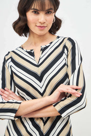 Savvy Top Striped Split Neckline Top - Multicolor