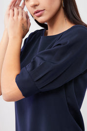 Mocha Pleated Sleeve Top - Navy