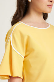 Chloe-Yellow & White Contrast Piping Top - Yellow