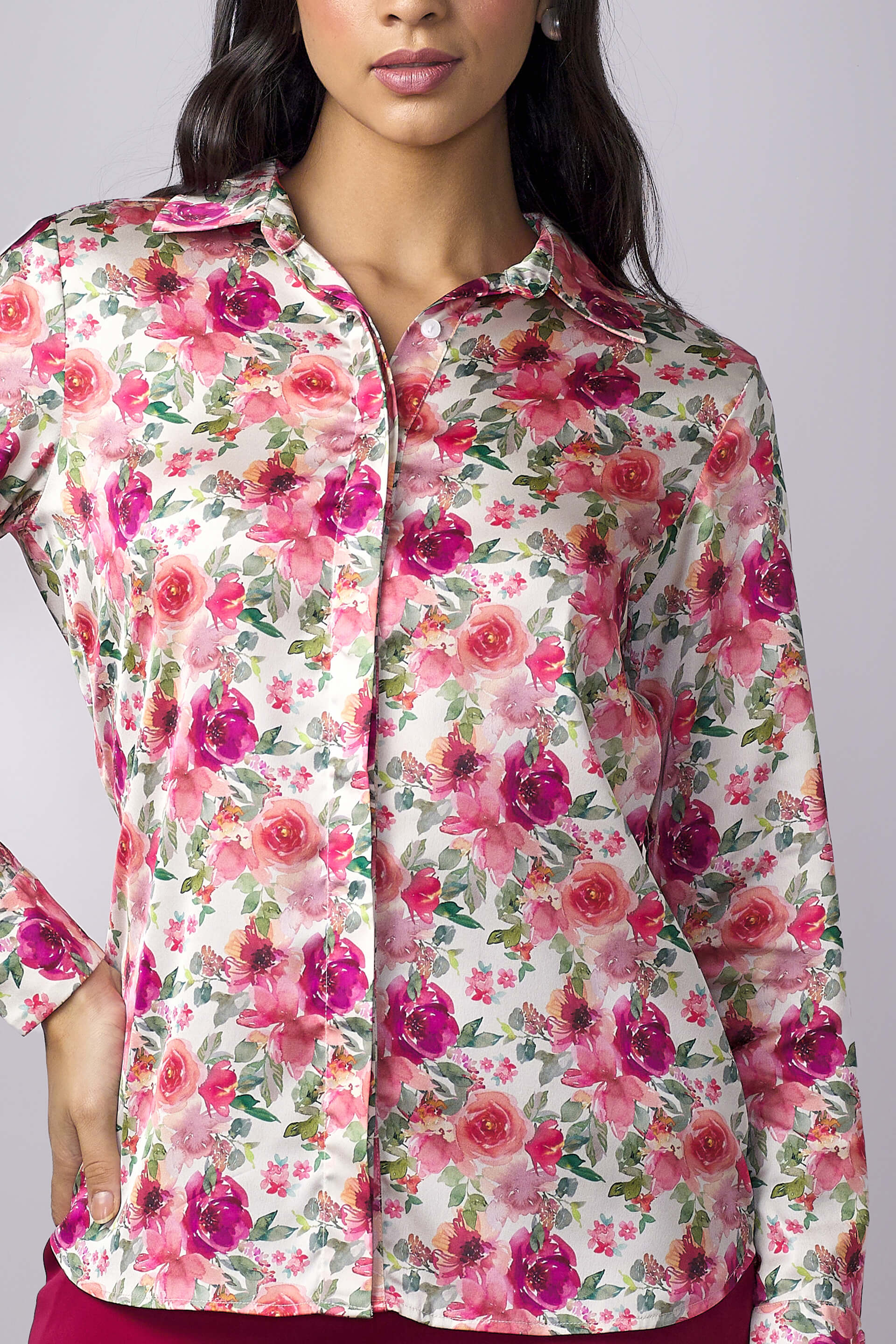 Clarissa Floral Concealed Placket Shirt - Multicolor