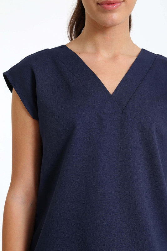 Passionate V - Neck Drop Shoulder Top - Navy