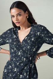 Jasper Floral Wrap Top - Black