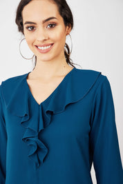 Midnight Kiss Ruffled Neckline Top - Teal