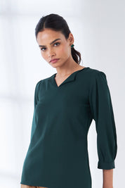 Modish Puffed Sleeves Top - Dark Green