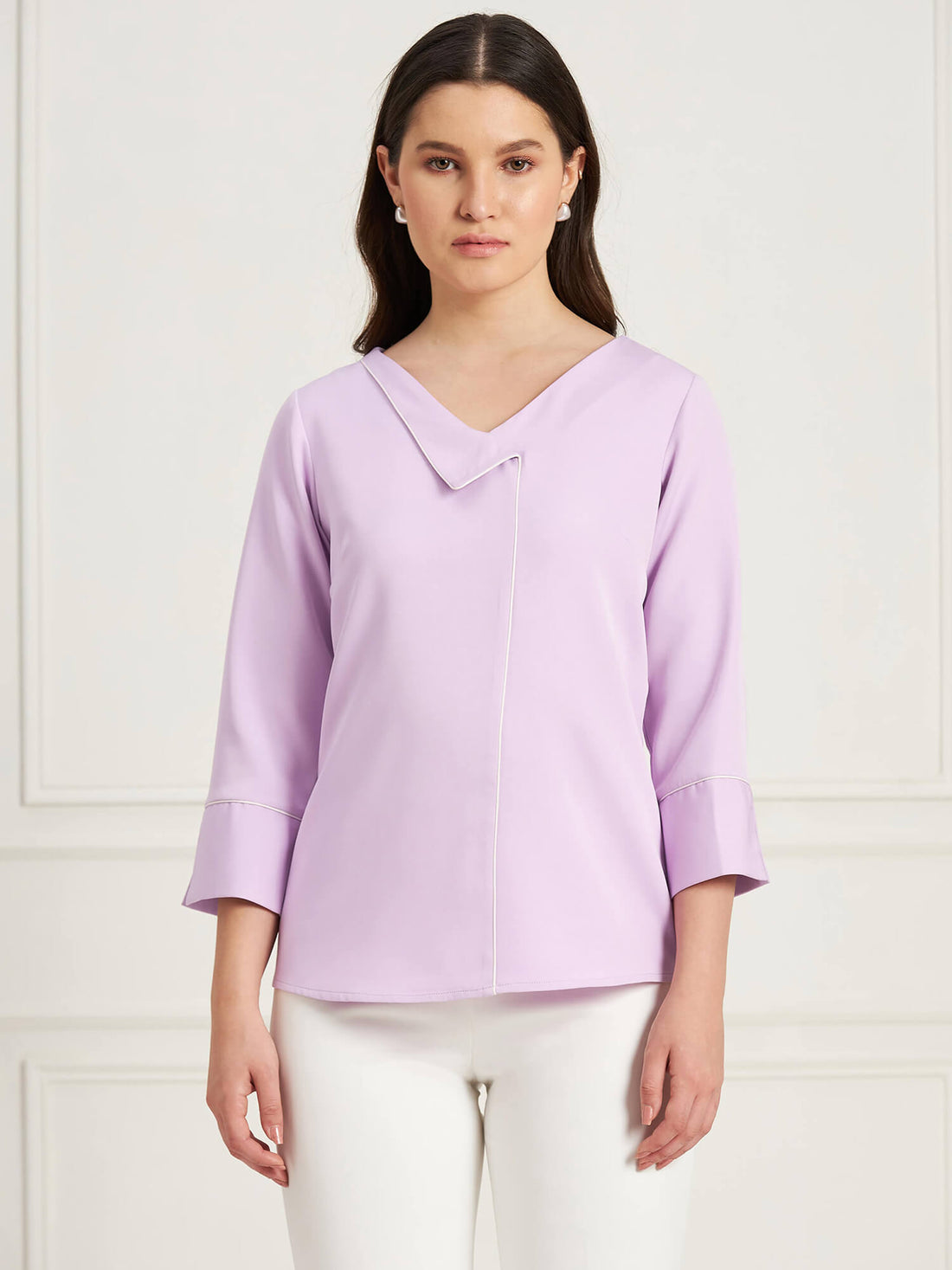 Majestic Contrast Piping Top - Lavender