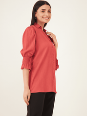 Malaga Plisse Button Down Tunic - Dark Peach