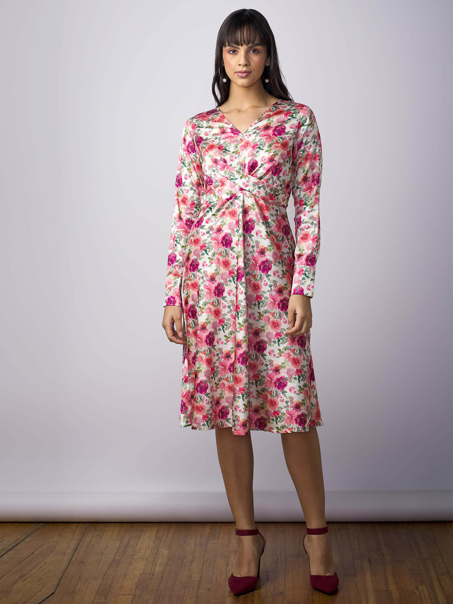 Meghan Floral Draped A-Line Dress - Multicolor - SALT Attire